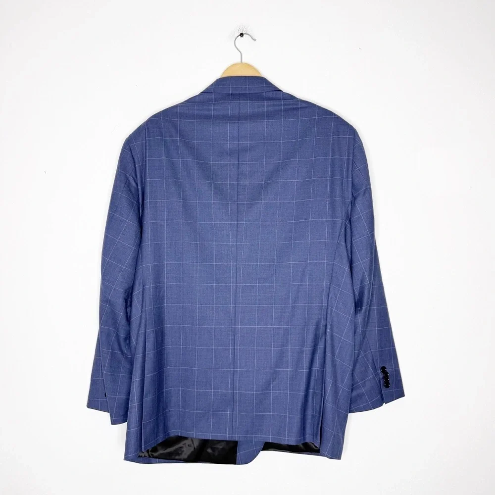 Indochino Luxury Harrogate Windowpane Blue Blazer 50R Custom Fit Wool Cashmere